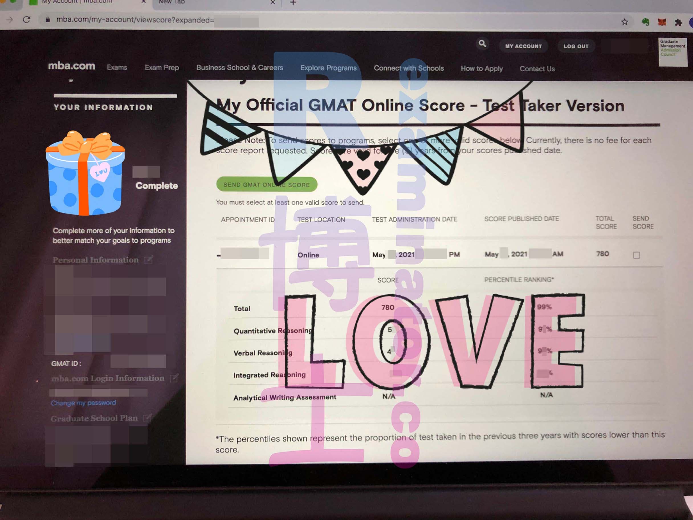 score image for GMAT 부정행위 success story #158