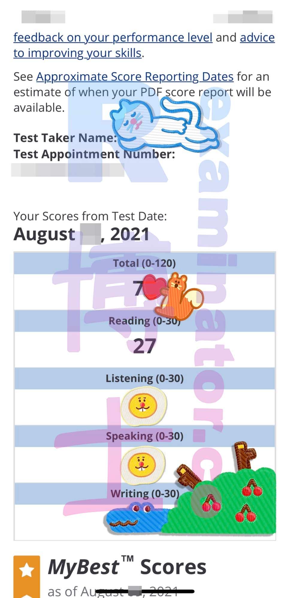 score image for TOEFL 부정행위 success story #184