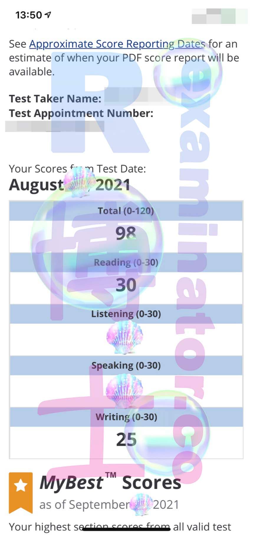 score image for TOEFL 부정행위 success story #194