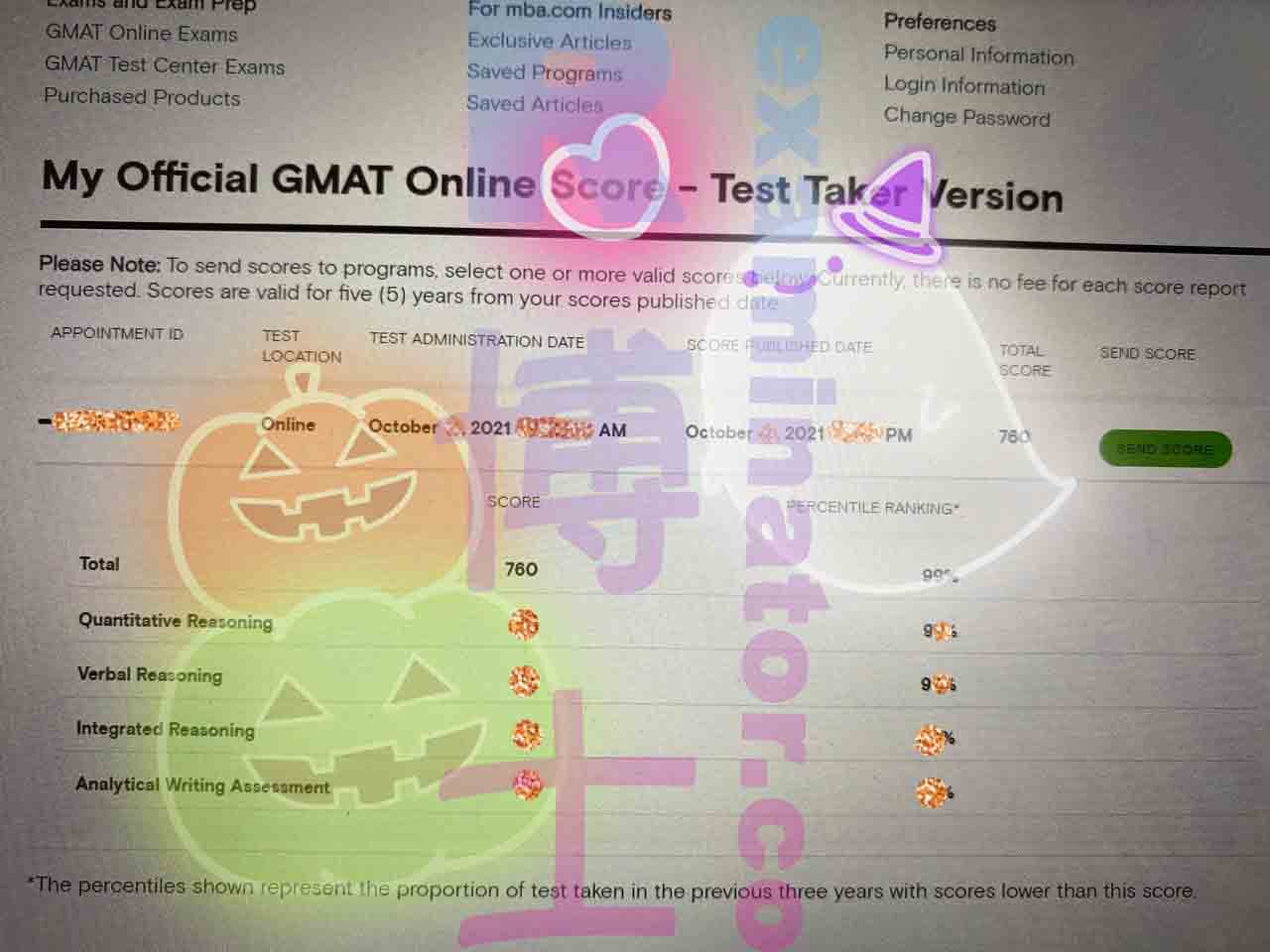 score image for GMAT 부정행위 success story #215