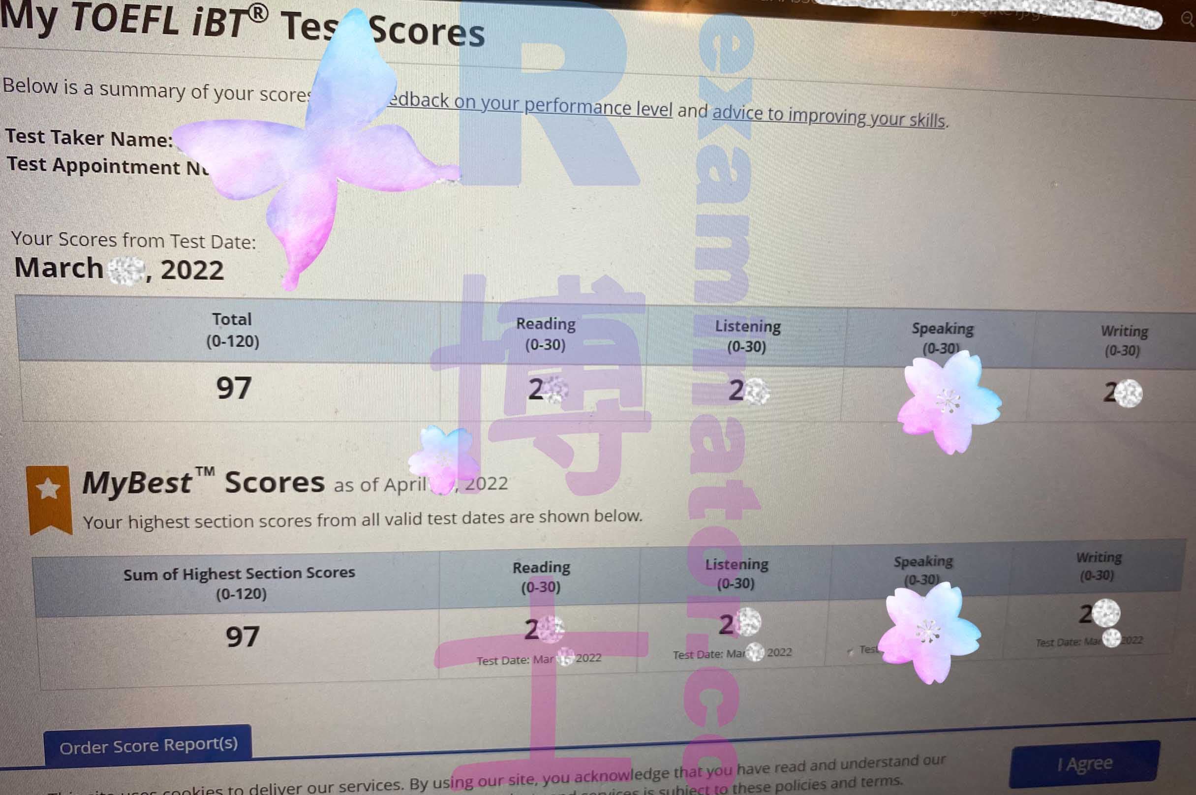 score image for TOEFL 부정행위 success story #290