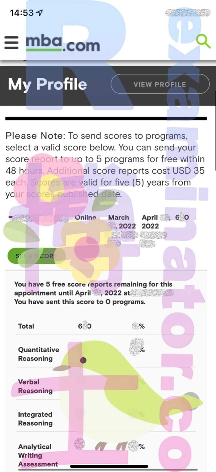 score image for GMAT 부정행위 success story #292