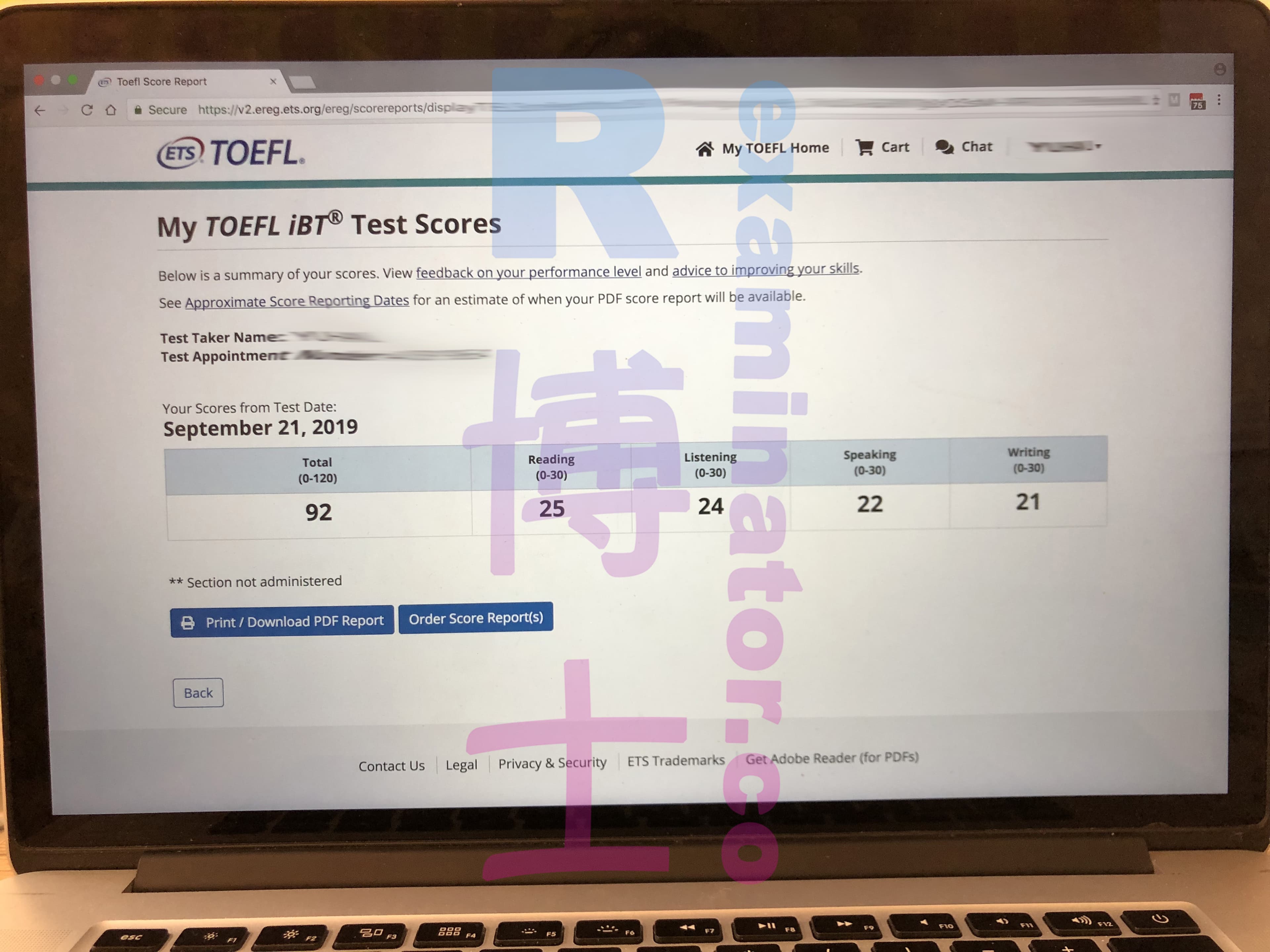 score image for TOEFL 부정행위 success story #53