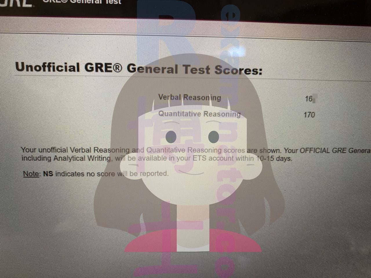 score image for GRE 부정행위 success story #505