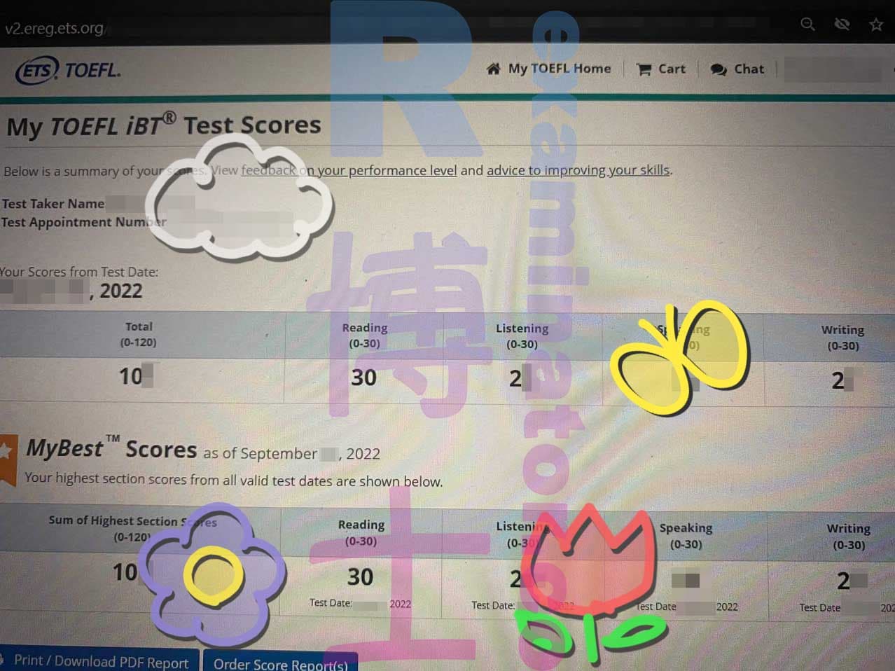 score image for TOEFL 부정행위 success story #387