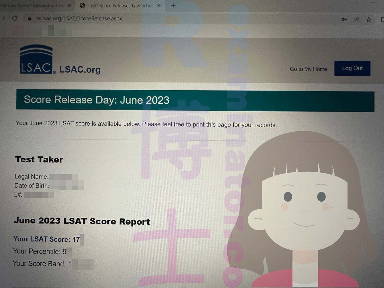 score image for LSAT 부정행위 success story #549