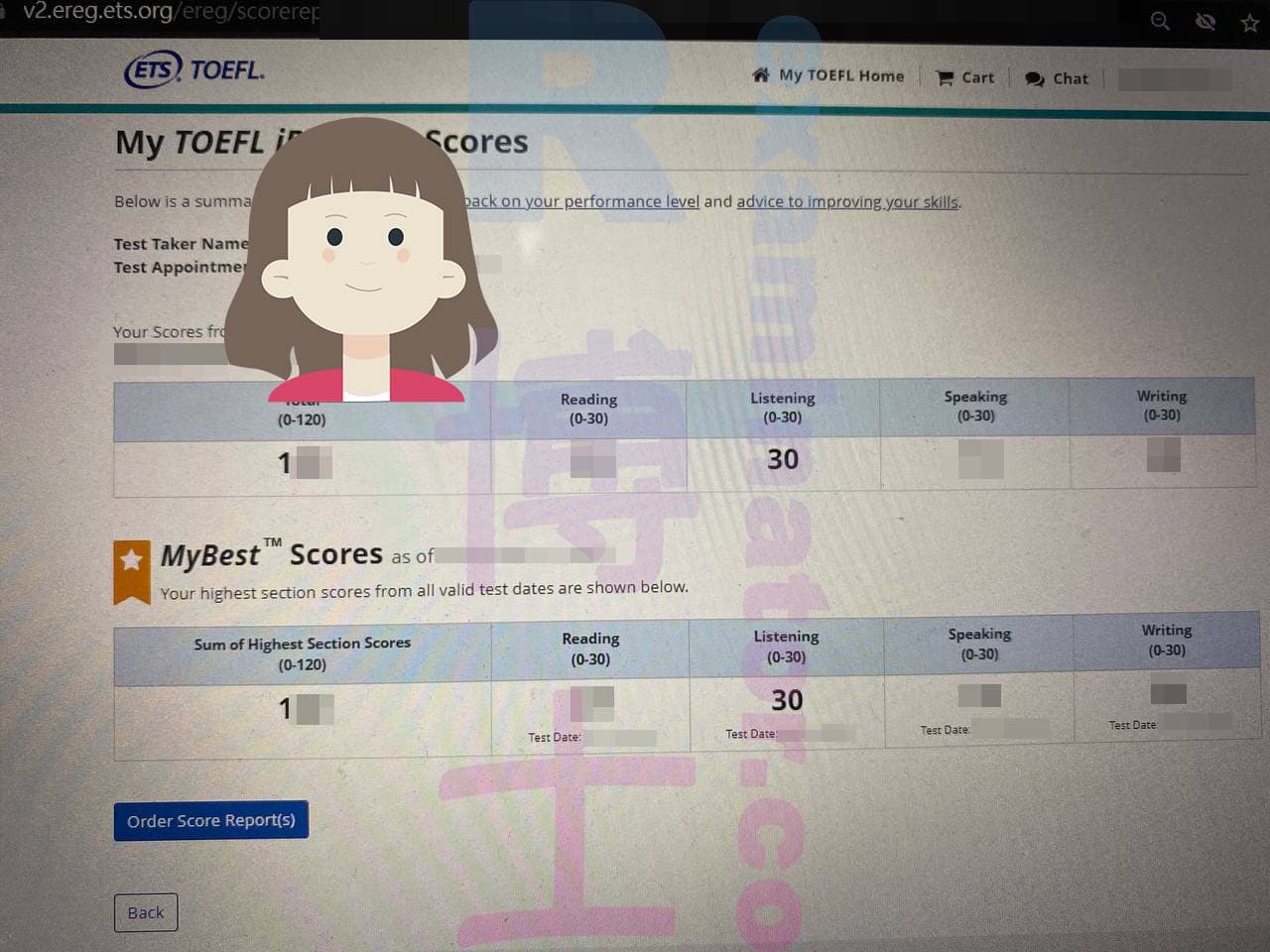 score image for TOEFL 부정행위 success story #481