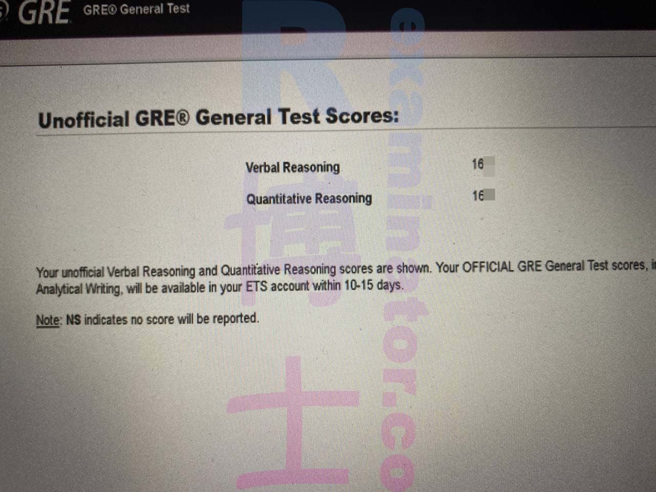 score image for GRE 부정행위 success story #458