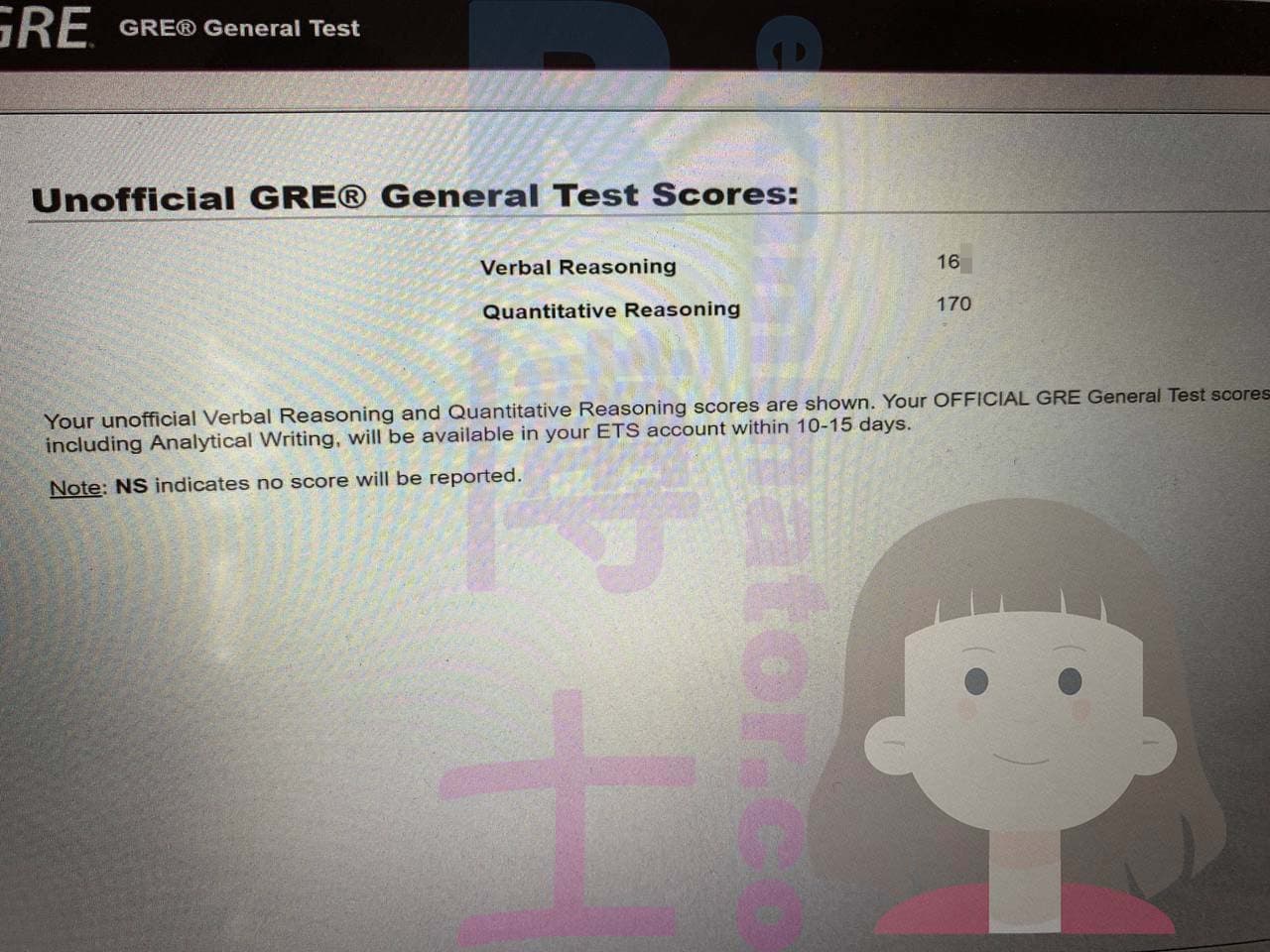 score image for GRE 부정행위 success story #528