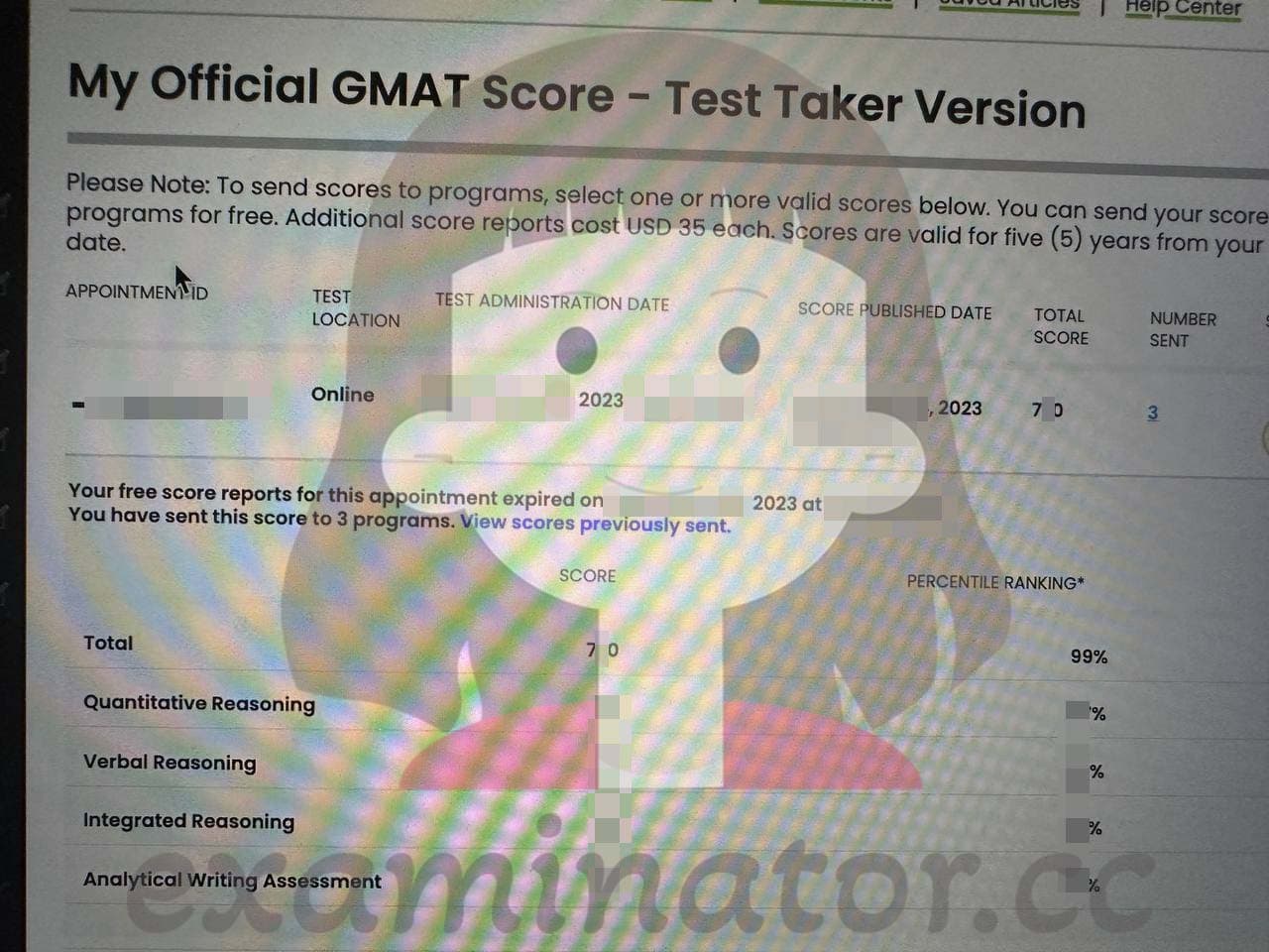 score image for GMAT 부정행위 success story #581