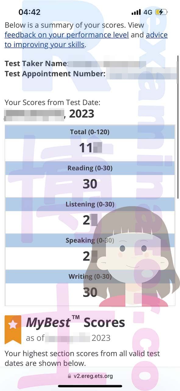 score image for TOEFL 부정행위 success story #542